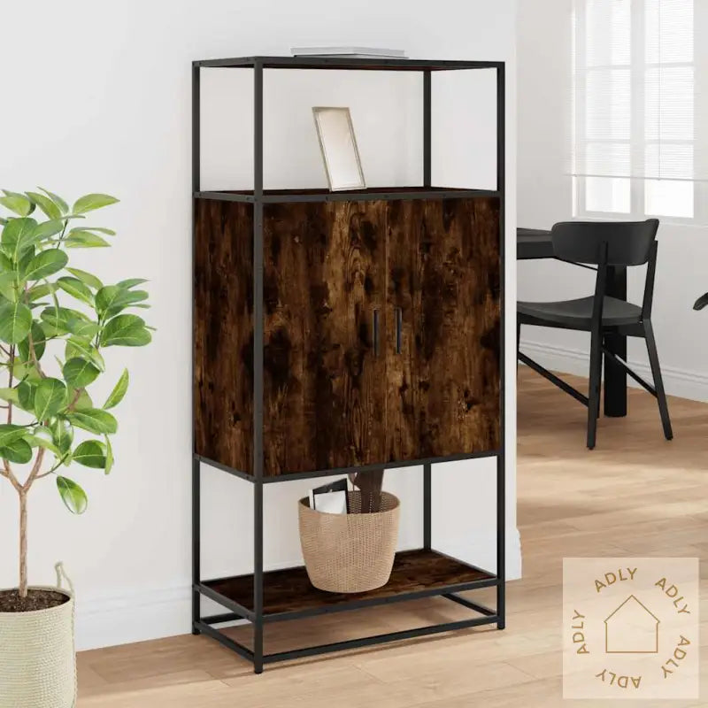 Highboard Røkt Eik 68X35X139 Cm Konstruert Tre Og Metall
