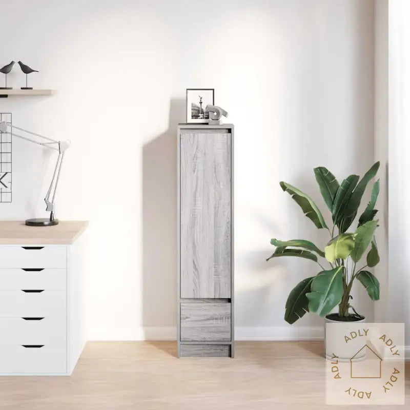 Highboard Grå Eik 29,5X34X119,5 Cm Konstruert Tre