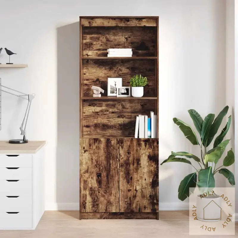 Highboard Røkt Eik 70X35X180 Cm Konstruert Tre