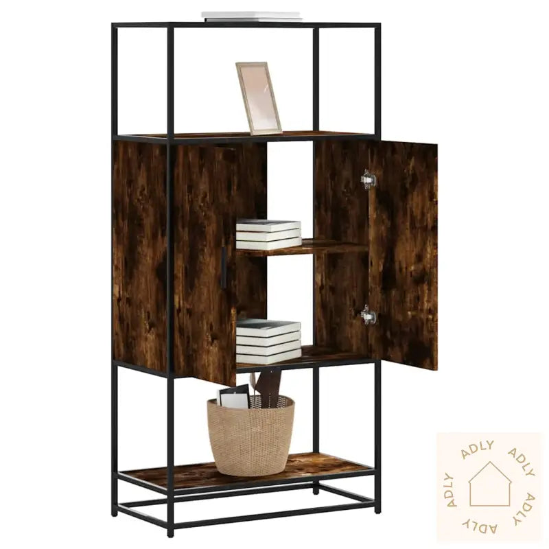 Highboard Røkt Eik 68X35X139 Cm Konstruert Tre Og Metall