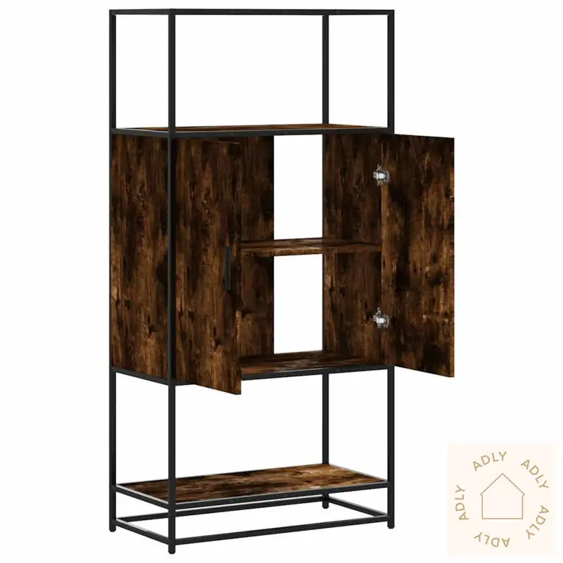 Highboard Røkt Eik 68X35X139 Cm Konstruert Tre Og Metall