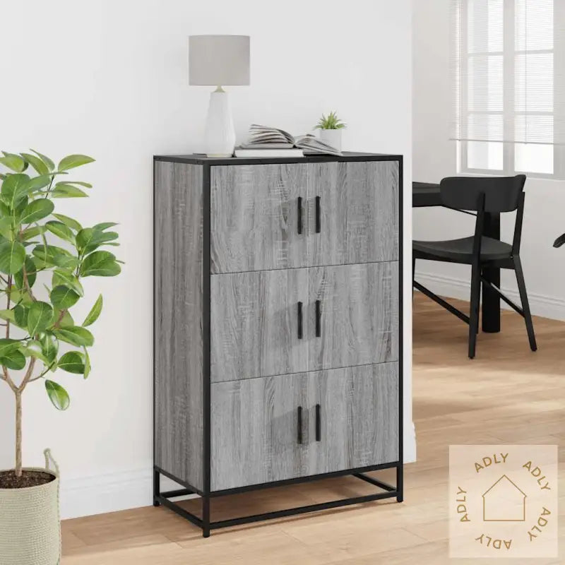 Highboard Grå Sonoma 68X35X106,5 Cm Konstruert Tre Og Metall
