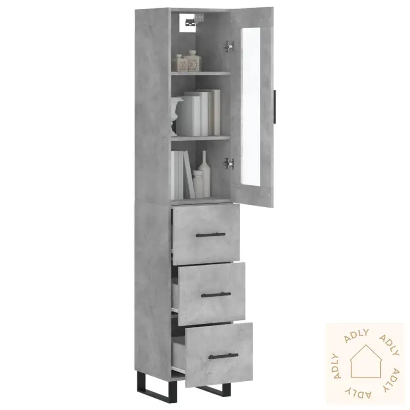 Highboard Betonggrå 34,5X34X180 Cm Konstruert Tre