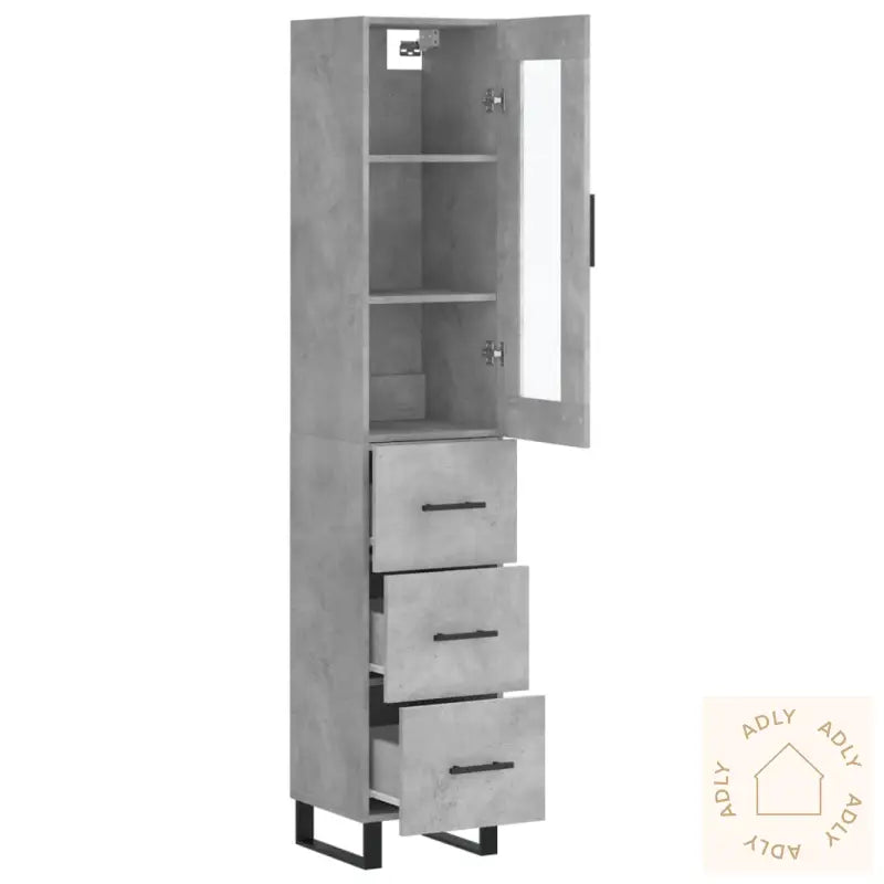 Highboard Betonggrå 34,5X34X180 Cm Konstruert Tre