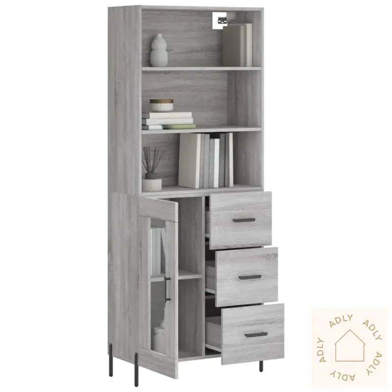 Highboard Grå Sonoma 69,5X34X180 Cm Konstruert Tre