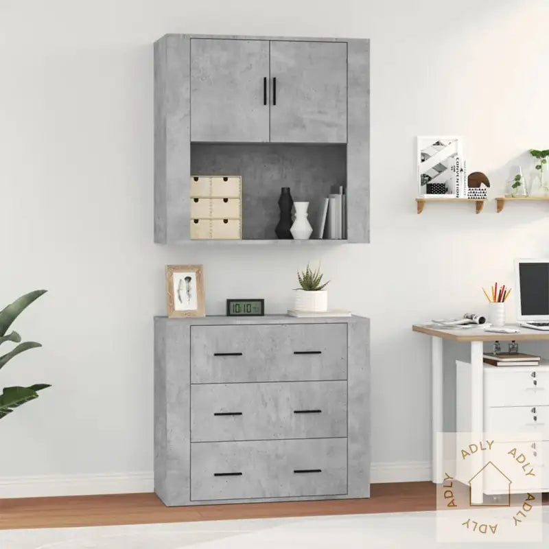 Highboard Betonggrå Konstruert Tre