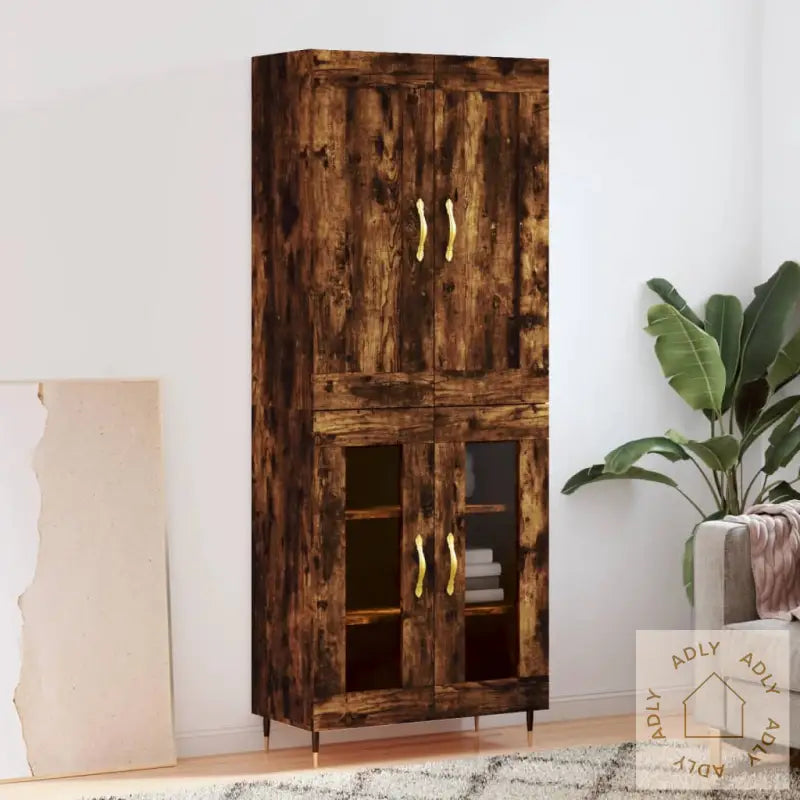 Highboard Røkt Eik 69,5X34X180 Cm Konstruert Tre