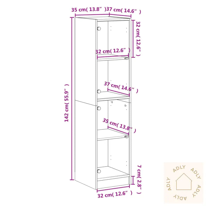 Highboard Med Glassdør Røkt Eik 35X37X142 Cm