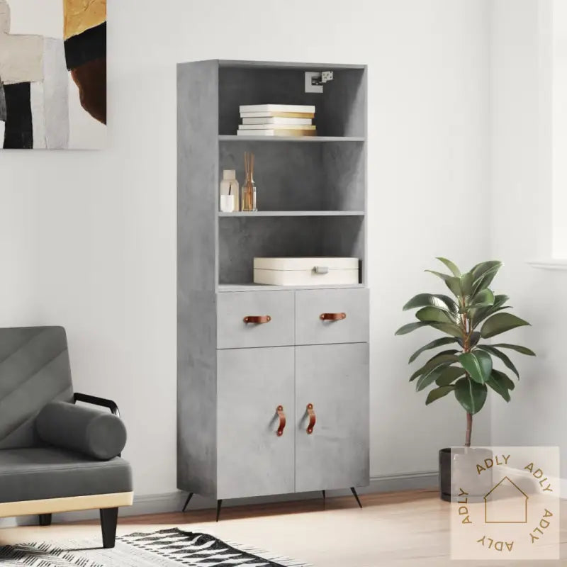Highboard Betonggrå 69,5X34X180 Cm Konstruert Tre