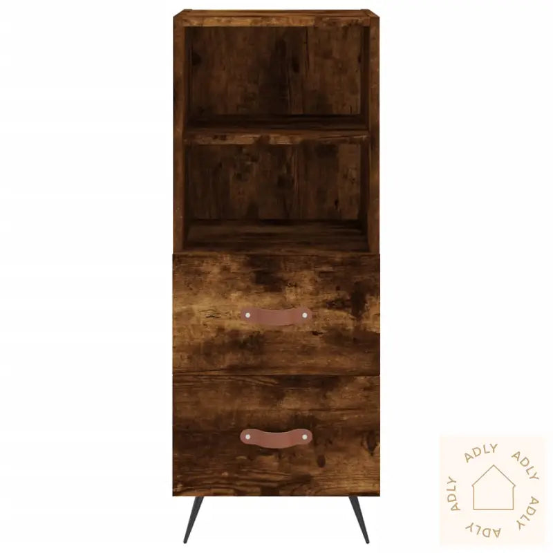 Highboard Røkt Eik 34,5X34X180 Cm Konstruert Tre