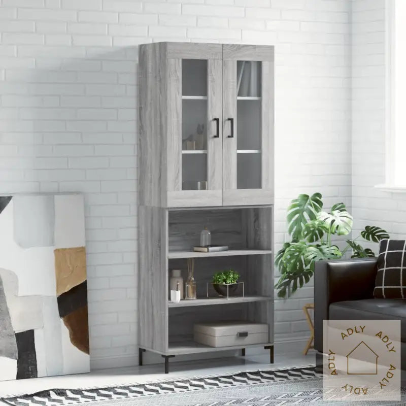 Highboard Grå Sonoma 69,5X34X180 Cm Konstruert Tre