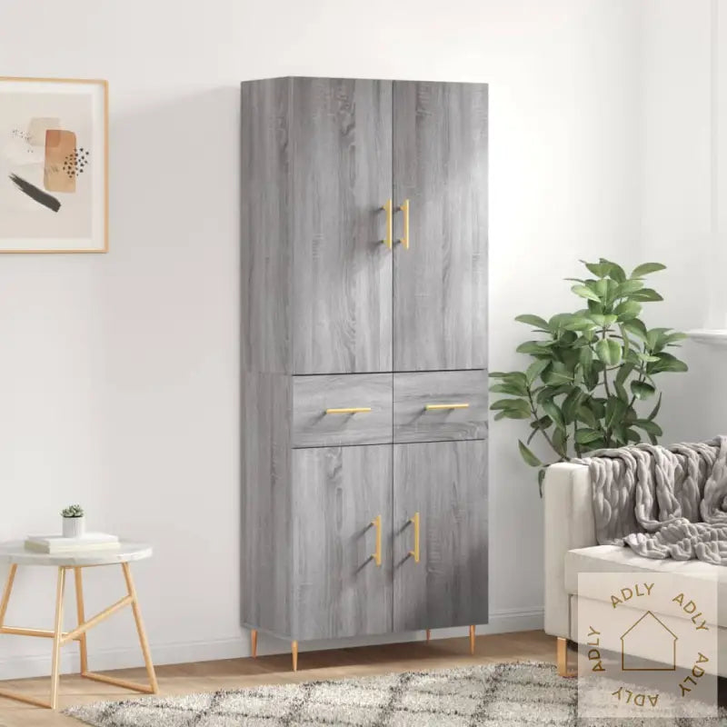 Highboard Grå Sonoma 69,5X34X180 Cm Konstruert Tre