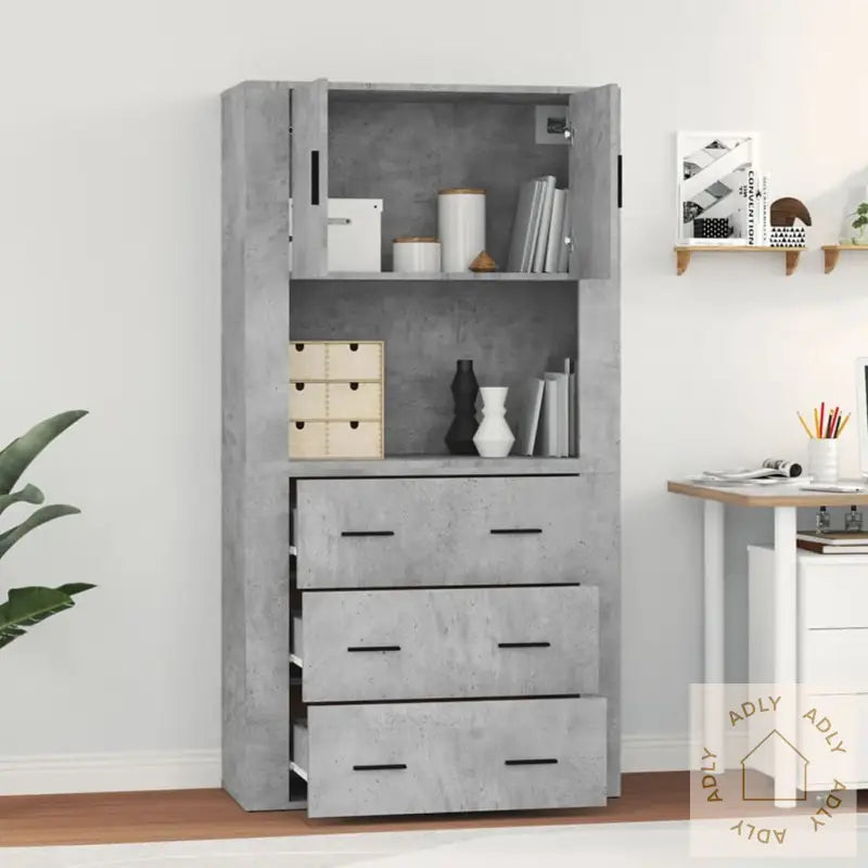 Highboard Betonggrå Konstruert Tre