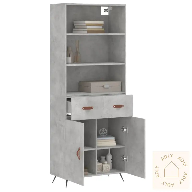 Highboard Betonggrå 69,5X34X180 Cm Konstruert Tre