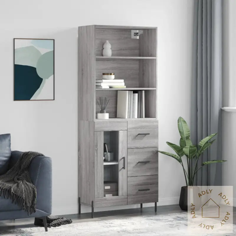 Highboard Grå Sonoma 69,5X34X180 Cm Konstruert Tre