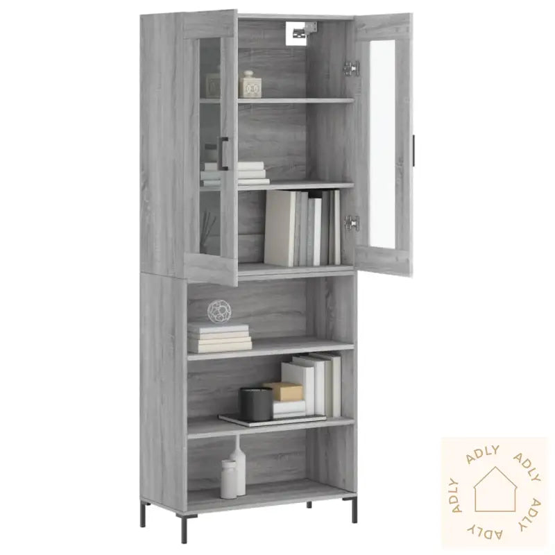 Highboard Grå Sonoma 69,5X34X180 Cm Konstruert Tre