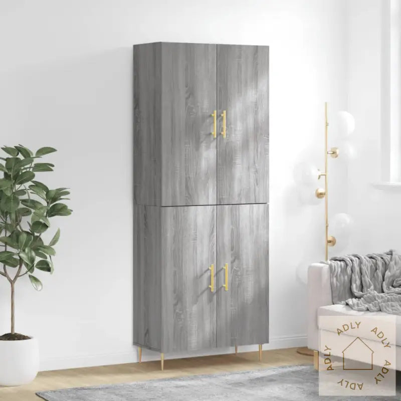 Highboard Grå Sonoma 69,5X34X180 Cm Konstruert Tre