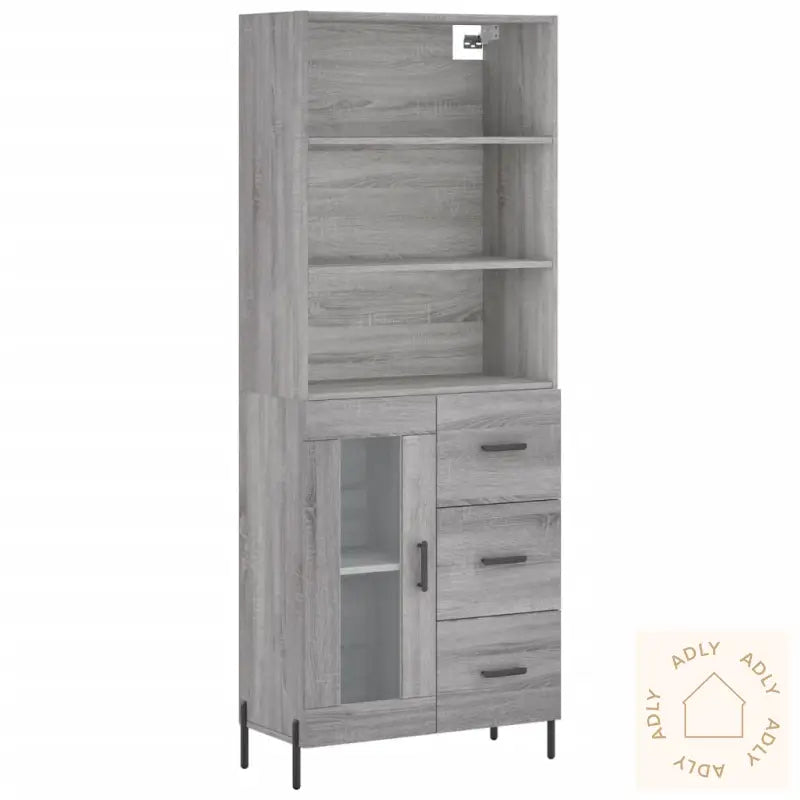 Highboard Grå Sonoma 69,5X34X180 Cm Konstruert Tre