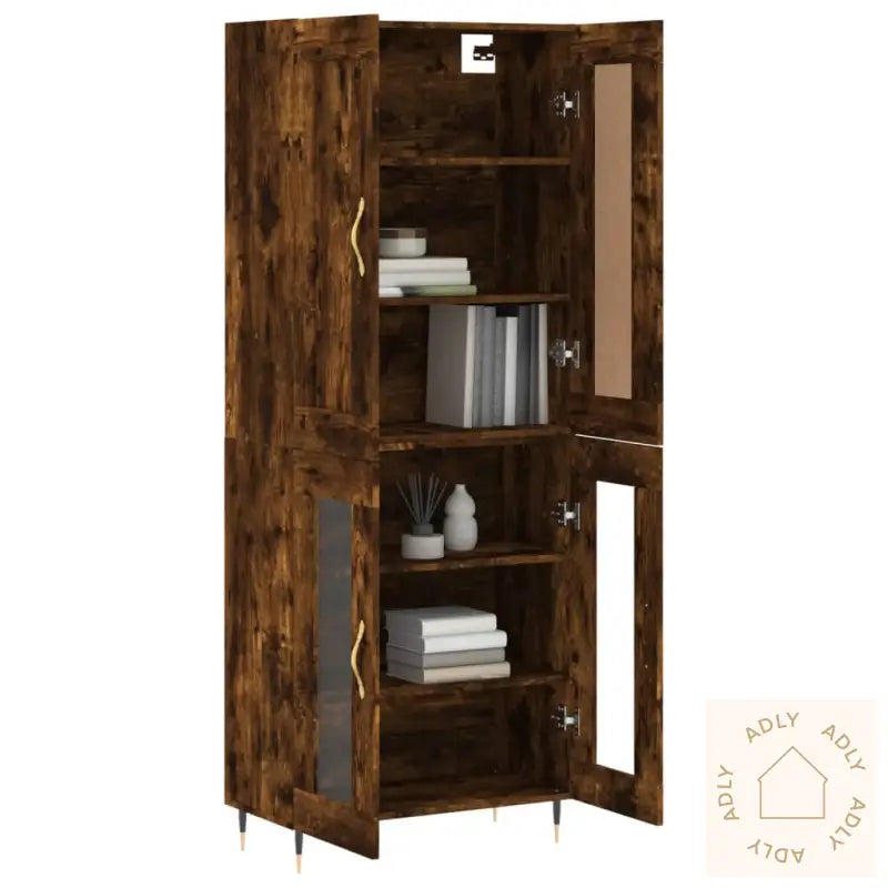 Highboard Røkt Eik 69,5X34X180 Cm Konstruert Tre
