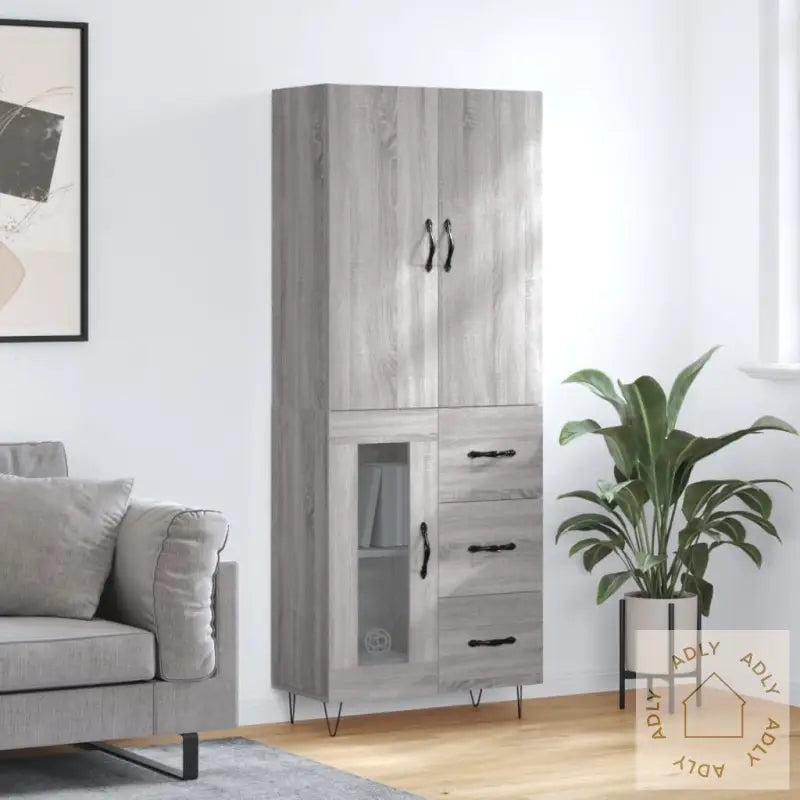 Highboard Grå Sonoma 69,5X34X180 Cm Konstruert Tre