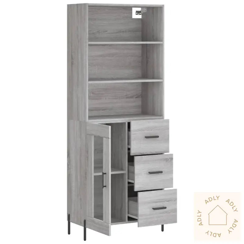 Highboard Grå Sonoma 69,5X34X180 Cm Konstruert Tre