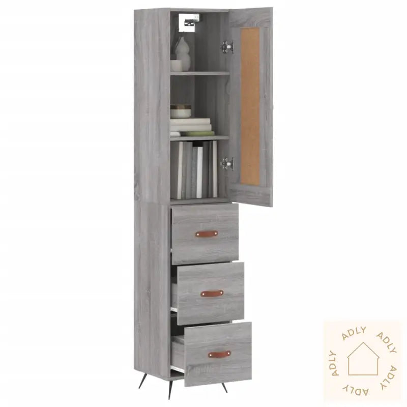 Highboard Grå Sonoma 34,5X34X180 Cm Konstruert Tre