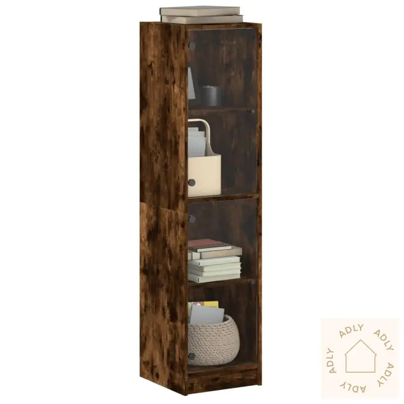 Highboard Med Glassdør Røkt Eik 35X37X142 Cm