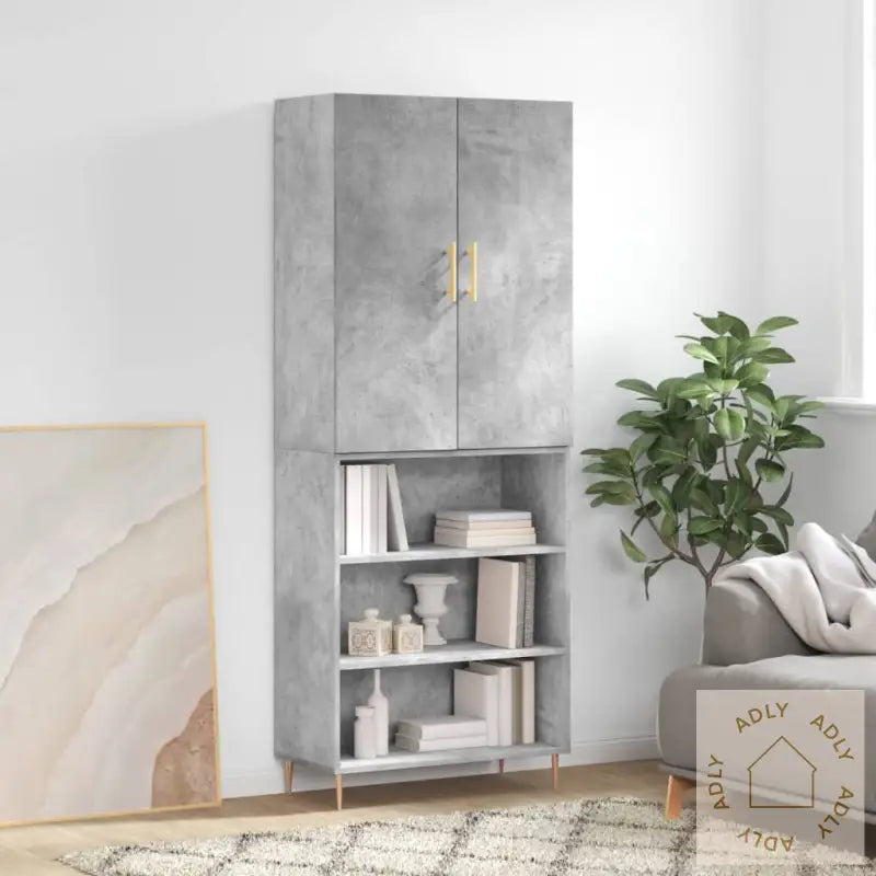 Highboard Betonggrå 69,5X34X180 Cm Konstruert Tre