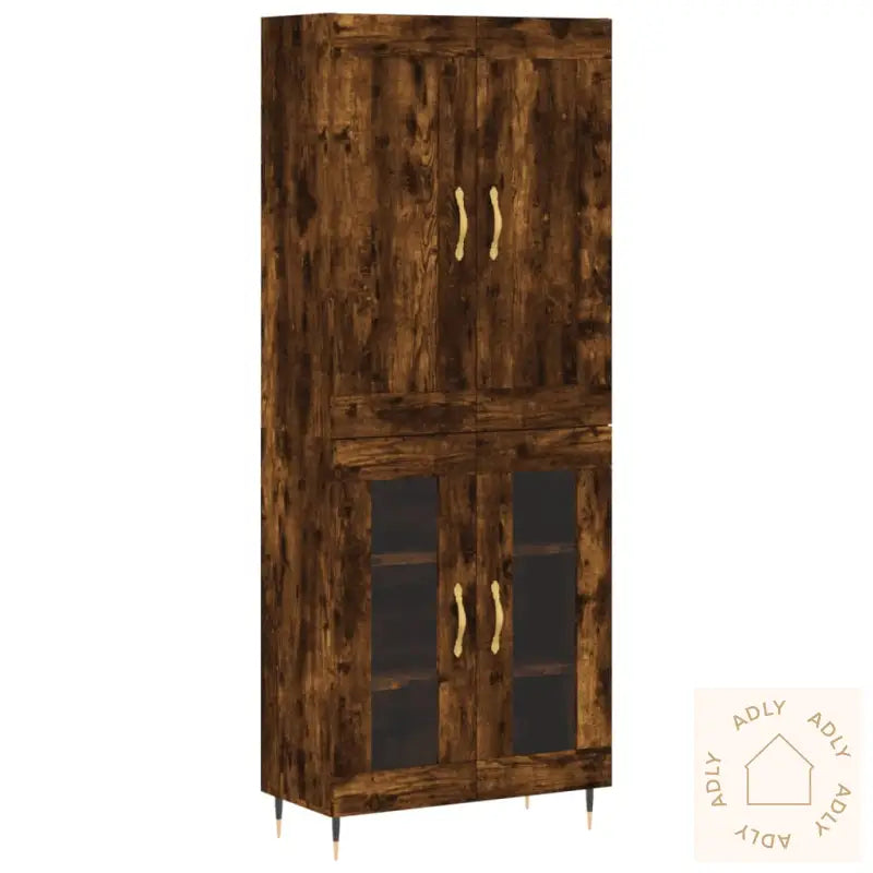 Highboard Røkt Eik 69,5X34X180 Cm Konstruert Tre