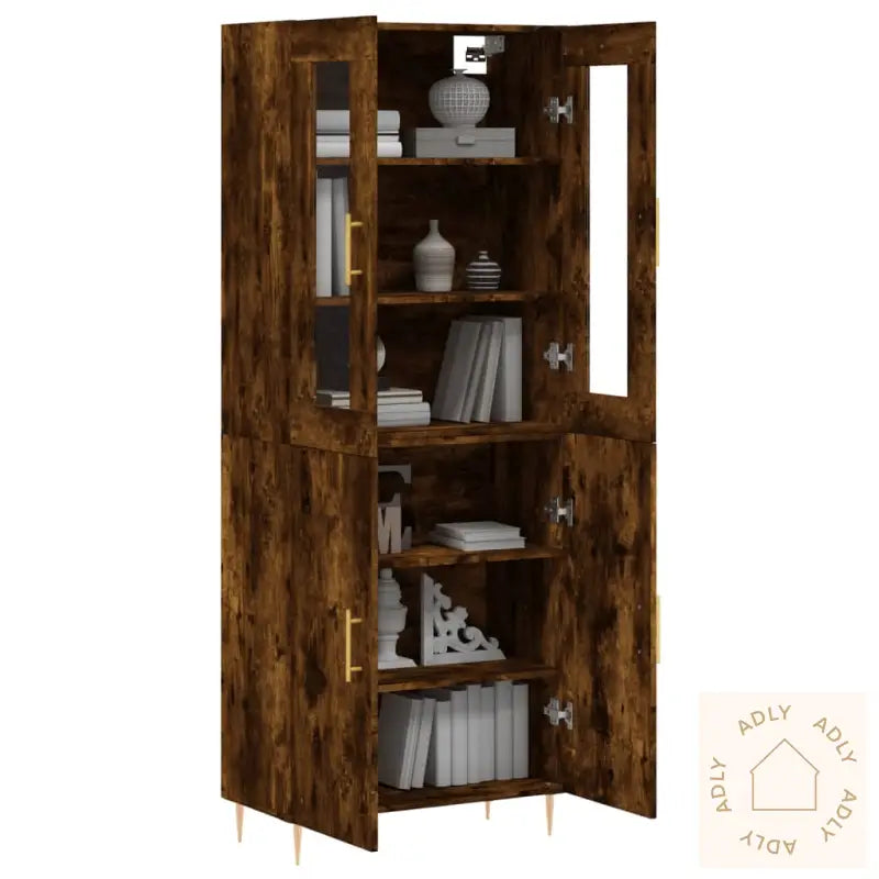 Highboard Røkt Eik 69,5X34X180 Cm Konstruert Tre
