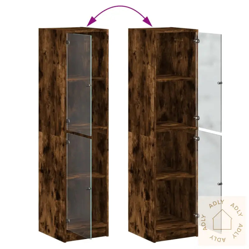 Highboard Med Glassdør Røkt Eik 35X37X142 Cm