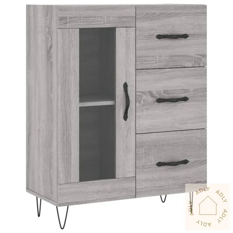 Highboard Grå Sonoma 69,5X34X180 Cm Konstruert Tre