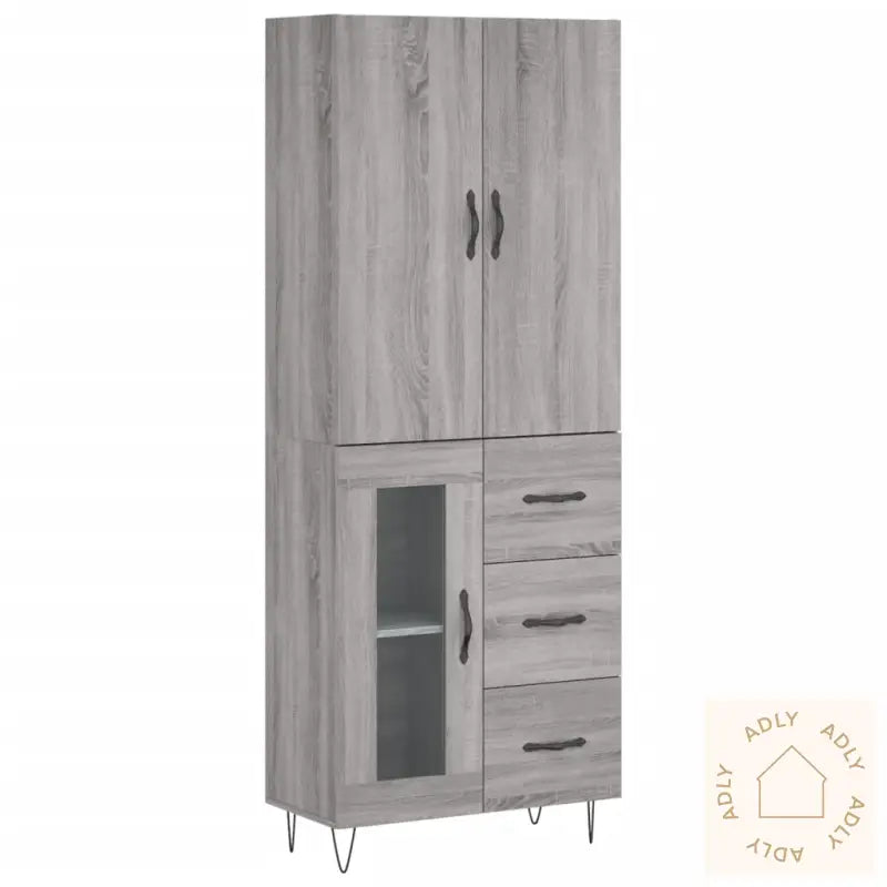 Highboard Grå Sonoma 69,5X34X180 Cm Konstruert Tre