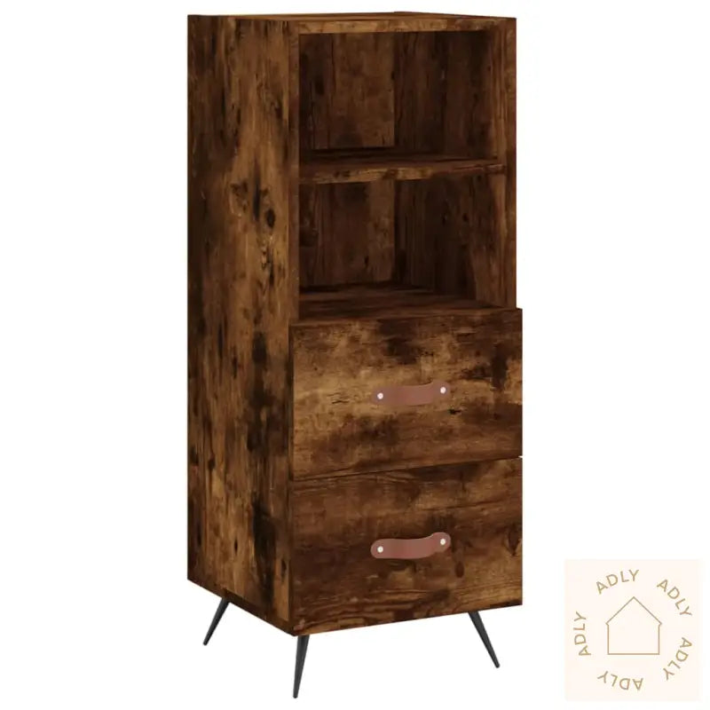 Highboard Røkt Eik 34,5X34X180 Cm Konstruert Tre