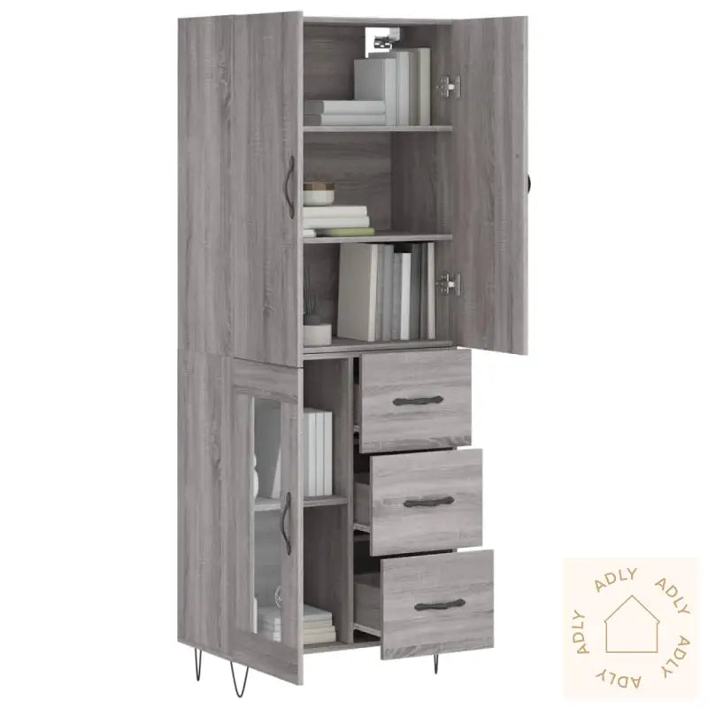 Highboard Grå Sonoma 69,5X34X180 Cm Konstruert Tre