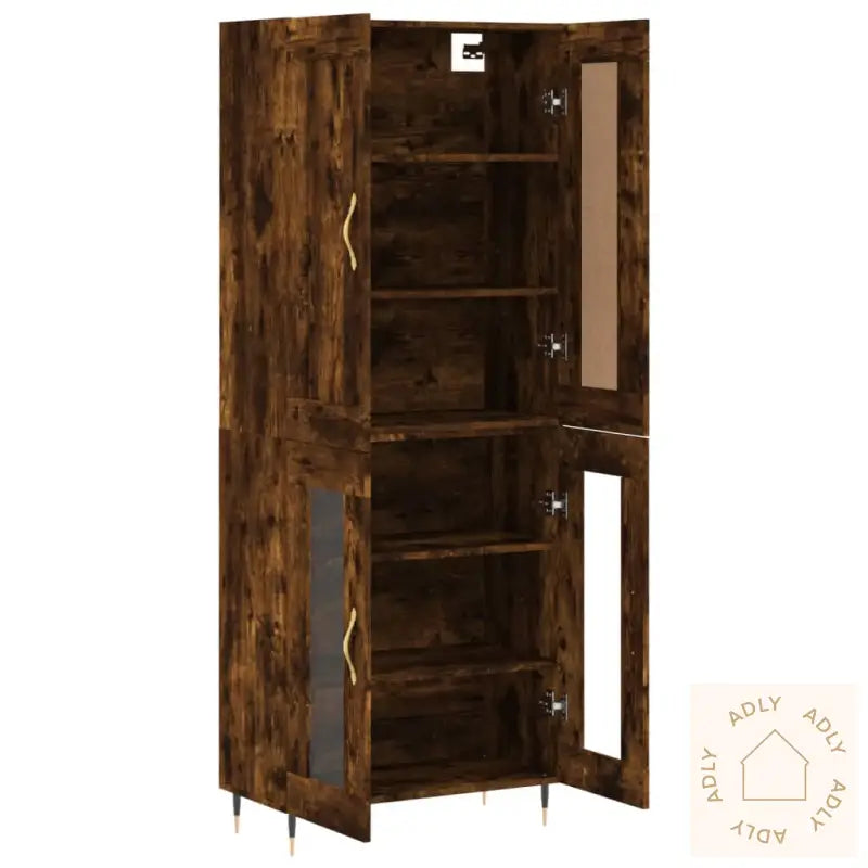 Highboard Røkt Eik 69,5X34X180 Cm Konstruert Tre