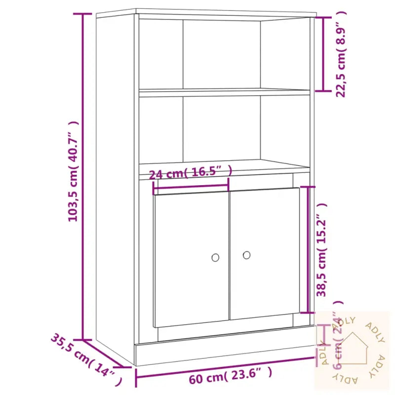 Highboard Grå Sonoma 60X35,5X103,5 Cm Konstruert Tre