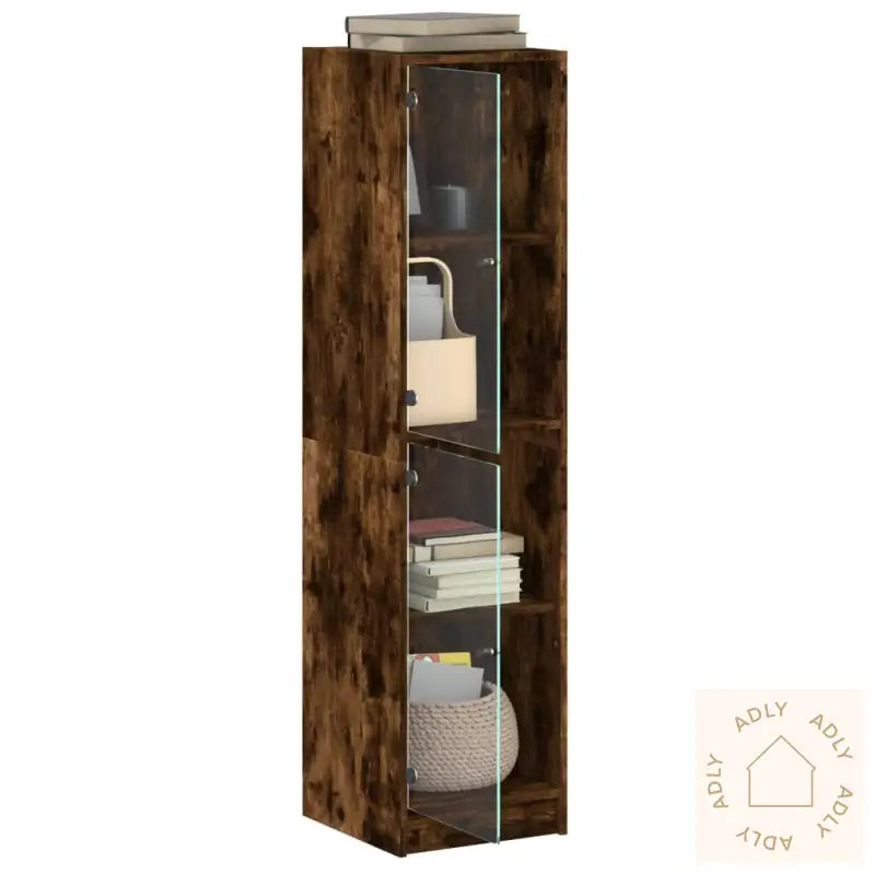 Highboard Med Glassdør Røkt Eik 35X37X142 Cm