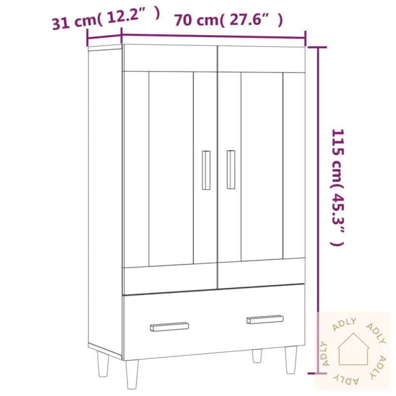 Highboard Betonggrå 70X31X115 Cm Konstruert Tre