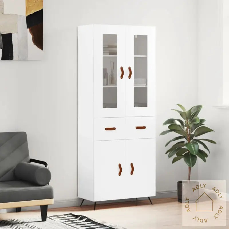Highboard Hvit 69,5X34X180 Cm Konstruert Tre