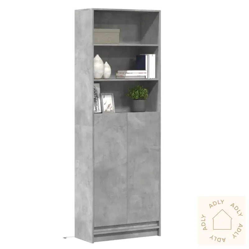 Garderobe Med Led Betonggrå 69X32,5X200 Cm Konstruert Tre