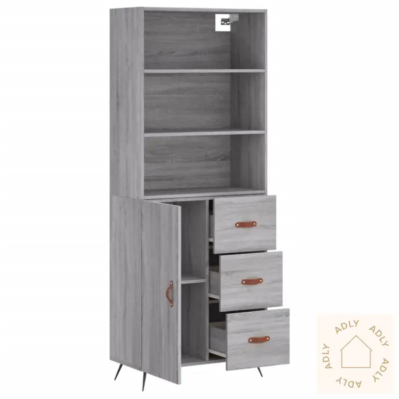 Highboard Grå Sonoma 69,5X34X180 Cm Konstruert Tre