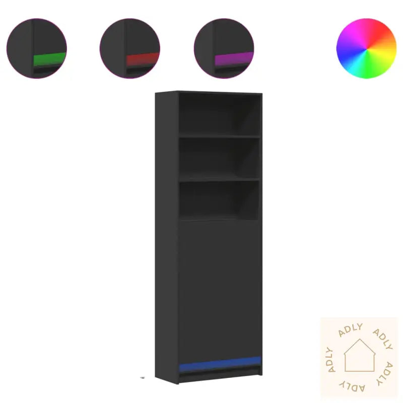 Garderobe Med Led Svart 69X32,5X200 Cm Konstruert Tre
