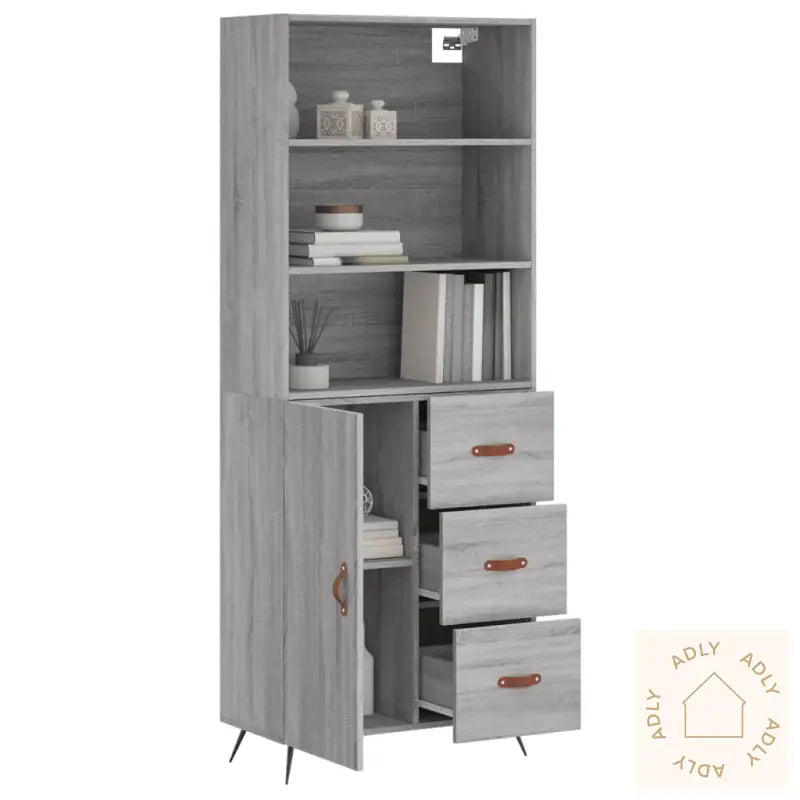 Highboard Grå Sonoma 69,5X34X180 Cm Konstruert Tre