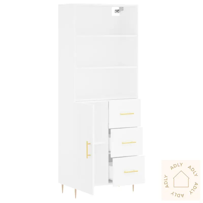 Highboard Hvit 69,5X34X180 Cm Konstruert Tre