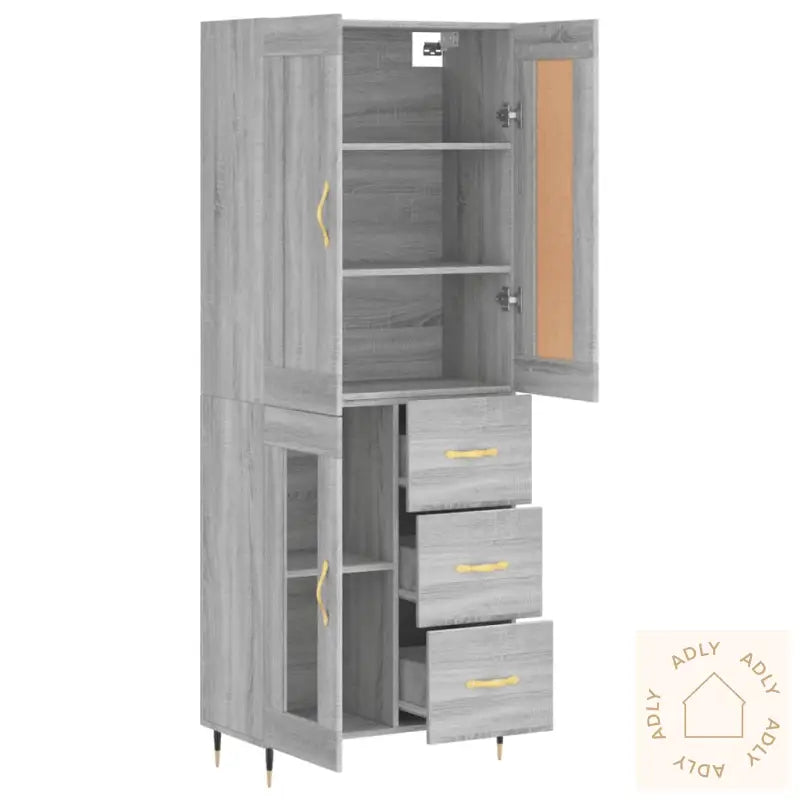 Highboard Grå Sonoma 69,5X34X180 Cm Konstruert Tre