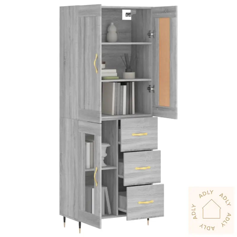 Highboard Grå Sonoma 69,5X34X180 Cm Konstruert Tre
