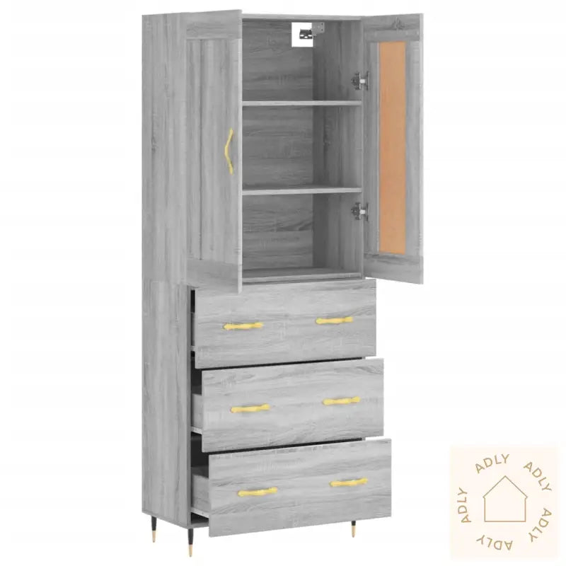 Highboard Grå Sonoma 69,5X34X180 Cm Konstruert Tre