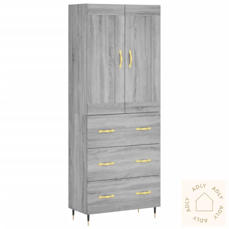 Highboard Grå Sonoma 69,5X34X180 Cm Konstruert Tre