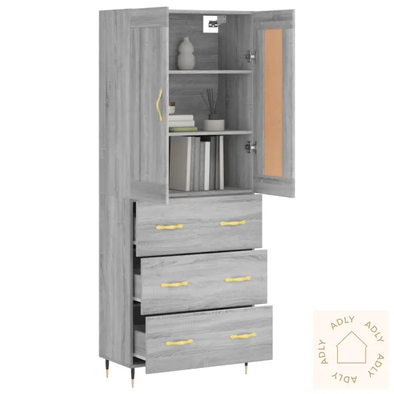 Highboard Grå Sonoma 69,5X34X180 Cm Konstruert Tre
